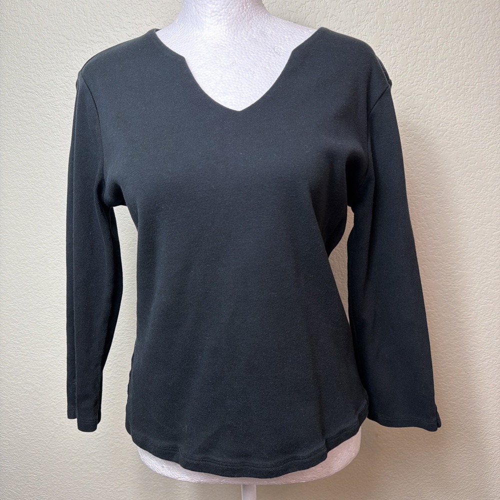 Geoffrey Beene Sport Women S Black Thick Cotton Heavyweight V Neck Pullover Top